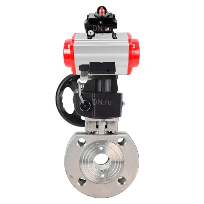 Кран шаровой DN.ru BV3232P-FP-Fb-ISO-H WDVF Ду100 Ру16 полнопроходной, межфланцевый, нержавеющая сталь 316, PTFE, с пневмоприводом PA-DA-105, пневмораспределителем 4М310-08 24В NAMUR, БКВ APL-410N EX и ручным дублером MON2-450-T28-ISO