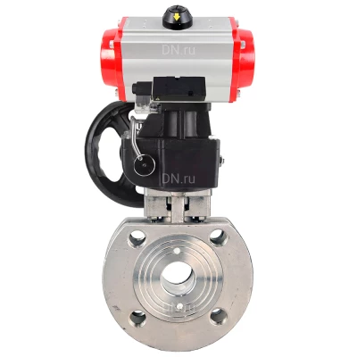 Кран шаровой DN.ru BV3232P-FP-Fb-ISO-H WDVF Ду50 Ру16 полнопроходной, межфланцевый, корпус - нержавеющая сталь 316, уплотнение - PTFE, с пневмоприводом PA-DA-083, пневмораспределителем 4М310-08 24В NAMUR и ручным дублером MON1-250-T26-ISO