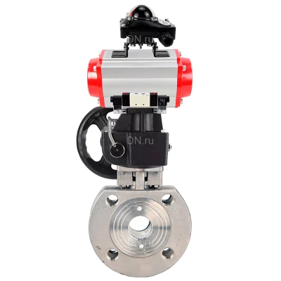 Кран шаровой DN.ru BV3232P-FP-Fb-ISO-H WDVF Ду100 Ру16 полнопроходной, межфланцевый, корпус - нержавеющая сталь 316, уплотнение - PTFE, с пневмоприводом PA-DA-105, пневмораспределителем 4V320-08 220В NAMUR, БКВ APL-210N и ручным дублером MON2-450-T28-ISO