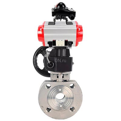 Краны шаровые DN.ru BV3232P-FP-Fb-ISO-H WDVF Ду50-100 Ру16 полнопроходные, межфланцевые, корпус - нержавеющая сталь 316, уплотнение - PTFE, с пневмоприводом PA-DA, пневмораспределителем 4V320-08 220В NAMUR, БКВ APL-210N и ручным дублером MON