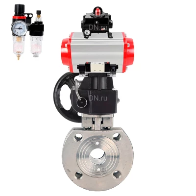 Кран шаровой DN.ru BV3232P-FP-Fb-ISO-H WDVF Ду100 Ру16 полнопроходной, межфланцевый, нержавеющая сталь 316, PTFE, с пневмоприводом PA-DA-105, пневмораспределителем 4V320-08 220В NAMUR, БКВ APL-410N EX, БПВ AFC2000 и ручным дублером MON2-450-T28-ISO