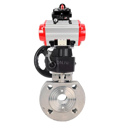 Кран шаровой DN.ru BV3232P-FP-Fb-ISO-H WDVF Ду80 Ру16 полнопроходной, межфланцевый, нержавеющая сталь 316, PTFE, с пневмоприводом PA-DA-105, пневмораспределителем 4V320-10 220В NAMUR, БКВ APL-410N EX и ручным дублером MON2-450-T28-ISO