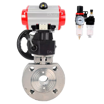 Кран шаровой DN.ru BV3232P-FP-Fb-ISO-H WDVF Ду50 Ру16 полнопроходной, межфланцевый, корпус - нержавеющая сталь 316, уплотнение - PTFE, с пневмоприводом PA-DA-083, пневмораспределителем 4V320-08 220В NAMUR, БПВ AFC2000 и ручным дублером MON1-250-T26-ISO