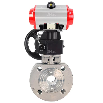 Кран шаровой DN.ru BV3232P-FP-Fb-ISO-H WDVF Ду80 Ру16 полнопроходной, межфланцевый, корпус - нержавеющая сталь 316, уплотнение - PTFE, с пневмоприводом PA-DA-105, пневмораспределителем 4V320-08 220В NAMUR и ручным дублером MON2-450-T28-ISO