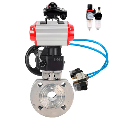 Кран шаровой DN.ru BV3232P-FP-Fb-ISO-H WDVF Ду80 Ру16 полнопроходной, межфланцевый, нержавеющая сталь 316, PTFE, с пневмоприводом PA-DA-105, пневмораспределителем 4V320-10 220В, БКВ APL-210N, БПВ AFC2000 и ручным дублером MON2-450-T28-ISO