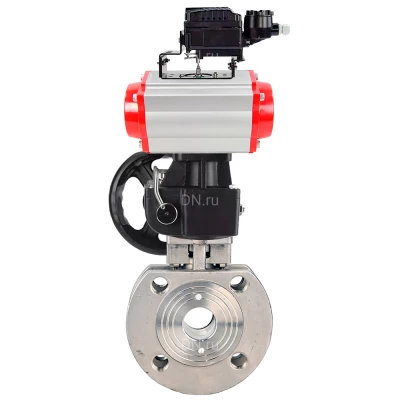 Кран шаровой DN.ru BV3232P-FP-Fb-ISO-H WDVF Ду50 Ру16 полнопроходной, межфланцевый, нержавеющая сталь 316, PTFE, с пневмоприводом PA-DA-083, ручным дублером MON1-250-T26-ISO и электропневматическим поворотным позиционером YT-1000RSN с обратной связью