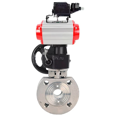 Краны шаровые DN.ru BV3232P-FP-Fb-ISO-H WDVF Ду50-100 Ру16 полнопроходные, межфланцевые, нержавеющая сталь 316, PTFE, с пневмоприводом PA-DA, ручным дублером MON и электропневматическим поворотным позиционером YT-1000RSN с обратной связью