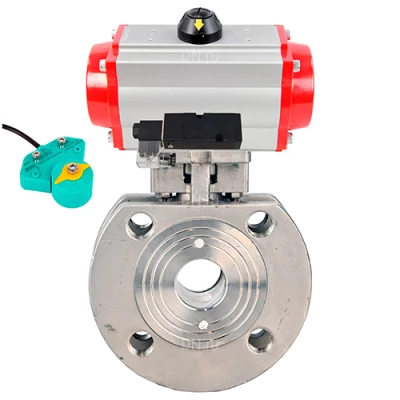 Краны шаровые DN.ru BV3232P-FP-Fb-ISO-H WDVF Ду50-100 Ру16 полнопроходные, межфланцевые, корпус - нержавеющая сталь 316, уплотнение - PTFE, с пневмоприводом PA-DA, пневмораспределителем 4М310-08 220В NAMUR и магнитным переключателем ALS200D