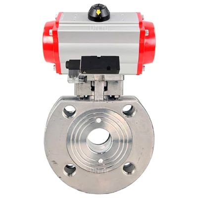 Краны шаровые DN.ru BV3232P-FP-Fb-ISO-H WDVF Ду50-100 Ру16 полнопроходные, межфланцевые, корпус - нержавеющая сталь 316, уплотнение - PTFE, с пневмоприводом PA-DA и пневмораспределителем 4М310-08 220В NAMUR