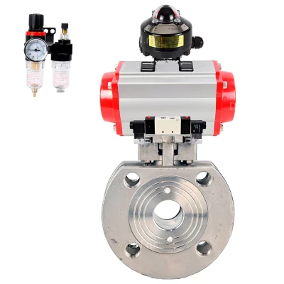 Кран шаровой DN.ru BV3232P-FP-Fb-ISO-H WDVF Ду50 Ру16 полнопроходной, межфланцевый, корпус - нержавеющая сталь 316, уплотнение - PTFE, с пневмоприводом PA-DA-083, пневмораспределителем 4V320-10 220В NAMUR, БКВ APL-510N EX и БПВ AFC2000