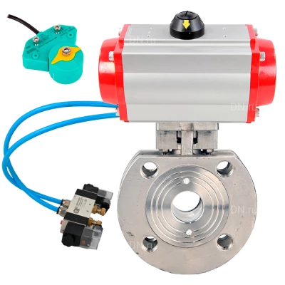 Кран шаровой DN.ru BV3232P-FP-Fb-ISO-H WDVF Ду50 Ру16 полнопроходной, межфланцевый, корпус - нержавеющая сталь 316, уплотнение - PTFE, с пневмоприводом PA-DA-083, пневмораспределителем 4V320-10 220В и магнитным переключателем ALS200D