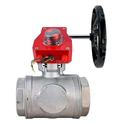 Краны шаровые DN.ru BV3232P(4pc)-SP-3WL-T-ISO-H WDVF Ду32-65 Ру63/40 стандартнопроходные, 3-ходовые L-тип, внутренняя резьба, корпус - нержавеющая сталь AISI 316, уплотнение - PTFE, с редуктором DN.ru HGBF RQN