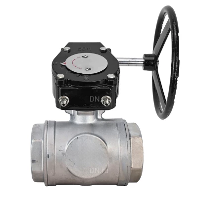 Кран шаровой DN.ru BV3232P(4pc)-SP-3WL-T-ISO-H WDVF Ду65 Ру40 стандартнопроходной, 3-ходовой L-тип, внутренняя резьба, корпус - нержавеющая сталь AISI 316, уплотнение - PTFE, с редуктором DN.ru RDN RQN4-500Z-T30