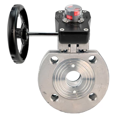 Кран шаровой DN.ru BV3232P-FP-Fb-ISO-H WDVF Ду100 Ру16 полнопроходной, межфланцевый, корпус - нержавеющая сталь 316, уплотнение - PTFE, с редуктором DN.ru HGB RQN2-320Z