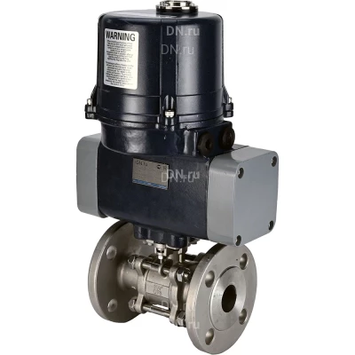 Кран шаровой DN.ru BV3131P(3pc)-FP-F-ISO-H Ду80 Ру40, полнопроходной трехсоставной, фланцевый, нержавеющая сталь 304, уплотнение - PTFE, с электроприводом четвертьоборотным DN.ru QTSA-N-014EM-O0-220VAC с пружинным возвратом