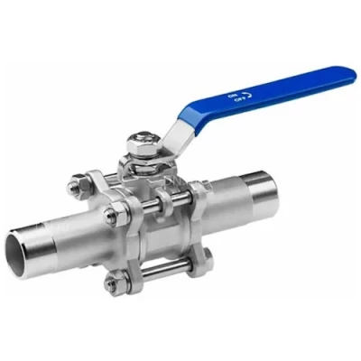 Краны шаровые DN.ru BV3131P(3pc)-FP-W-H LONG Ду10 Ру63 HYMT нержавеющая сталь CF8/AISI 304, полнопроходные, трехсоставные, уплотнение - PTFE, под приварку, с рукояткой