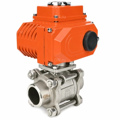 Кран шаровой DN.ru BV3232P(3pc)-FP-W-ISO-H WDVF Ду50 Ру40 полнопроходной, трехсоставной, корпус - нержавеющая сталь 316, уплотнение - PTFE, под приварку, с электроприводом DN.ru QT-N-008EM-O1-24VDC-У1 HARK