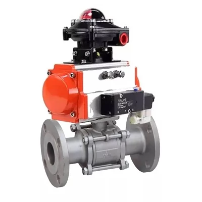 Кран шаровой DN.ru BV3232P(2pc)-FP-F-ISO-H Ду125 Ру16, 24х24, фланцевый, полнопроходной, нержавеющая сталь SS316, уплотнение - PTFE, с пневмоприводом PA-SA-160, пневмораспределителем 4V320-08 220В и БКВ APL-510N-EX