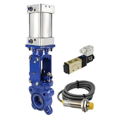 Задвижки шиберные DN.ru GVKR3131E-1W-Fb-2P Ду300 Ру6 односторонние, межфланцевые, шпиндель - выдвижной, корпус - нерж.сталь 304, шибер - нерж.сталь 304, EPDM, WENZ, с пн.приводом, пн.распределителем 4V210-08 KUOIN 220В и датчиком LJ12A3-4-J/EZ 220В AC
