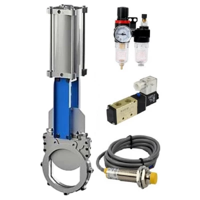 Задвижки шиберные DN.ru GVKR3131E-2W-Fb-2P Ду50-65 Ру16 WENZ межфланцевые, шпиндель - выдвижной, корпус - нерж.сталь 304, шибер - нерж.сталь 304, EPDM, с пн.приводом, пн.распред 4V210-08 24В KUOIN, индук.датчиками LJ12A3-4-Z/EX 24В и БПВ AFC2000