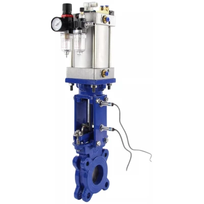 Задвижки шиберные DN.ru GVKR1331M-1W-Fb-2P Ду50-300 Ру10-16 WENZ межфланцевые, шпиндель - выдвижной, корпус - чугун GGG40, шибер - нерж.сталь 304, металл, с пн.приводом, пн.распред 4V210-08 24В KUOIN, индук.датчиками LJ12A3-4-Z/EX 24В и БПВ AFC2000