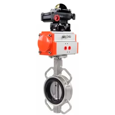 Затвор дисковый поворотный DN.ru WBV3432V-2W-Fb-H Ду100 Ру16, корпус - углеродистая сталь WCB, диск - нержавеющая сталь 316L, уплотнение - VITON, с пневмоприводом PA-SA-130 и БКВ APL-510N EX