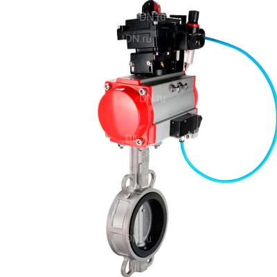 Затвор дисковый поворотный DN.ru WBV3232V-2W-Fb-H Ду65 Ру16, корпус - нержавеющая сталь 316L, диск - нержавеющая сталь 316L, уплотнение - VITON, с пневмоприводом PA-DA-065, пневмораспределителем 4М310-08 220В NAMUR, БКВ APL-410N EX и БПВ AFC2000