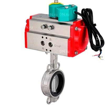 Затворы дисковые поворотные DN.ru WBV3232V-2W-Fb-H Ду50-80 Ру16, корпус - нержавеющая сталь 316L, диск - нержавеющая сталь 316L, уплотнение - VITON, с пневмоприводом PA-SA и магнитным переключателем ALS200D