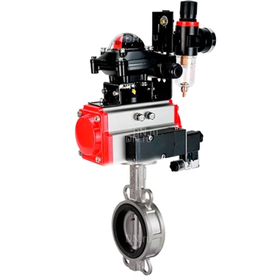 Затворы дисковые поворотные DN.ru WBV3232V-2W-Fb-H Ду50-300 Ру16, корпус - нержавеющая сталь 316L, диск - нержавеющая сталь 316L, уплотнение - VITON, с пневмоприводом PA-SA, пневмораспределителем 4М310-08 220В NAMUR, БКВ APL-210N и БПВ AFC2000