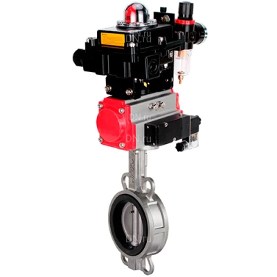 Затворы дисковые поворотные DN.ru WBV3232V-2W-Fb-H Ду50-300 Ру16, корпус - нержавеющая сталь 316L, диск - нержавеющая сталь 316L, уплотнение - VITON, с пневмоприводом PA-SA, пневмораспределителем 4М310-08 220В NAMUR, БКВ APL-410N EX и БПВ AFC2000