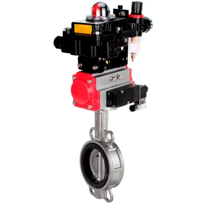 Затвор дисковый поворотный DN.ru WBV3232V-2W-Fb-H Ду80 Ру16, корпус - нержавеющая сталь 316L, диск - нержавеющая сталь 316L, уплотнение - VITON, с пневмоприводом PA-SA-105, пневмораспределителем 4М310-08 24В NAMUR, БКВ APL-410N EX и БПВ AFC2000