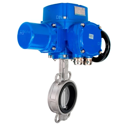 Затвор дисковый поворотный DN.ru WBV3232V-2W-Fb-H Ду250 Ру16, корпус - нержавеющая сталь 316L, диск - нержавеющая сталь 316L, уплотнение - VITON, с электроприводом QT-N-040M-O2-220VAC-У1