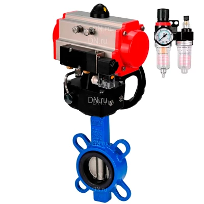 Затвор дисковый поворотный DN.ru WBV3432V-2W-Fb-H Ду100 Ру16, корпус - углеродистая сталь WCB, диск - нержавеющая сталь 316L, уплотнение - VITON, с пневмоприводом PA-DA-083, пневмораспределителем 4М310-08 24В NAMUR и БПВ AFC2000