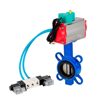 Затворы дисковые поворотные DN.ru WBV3432V-2W-Fb-H Ду50-80 Ру16, корпус - углеродистая сталь WCB, диск - нержавеющая сталь 316L, уплотнение - VITON, с пневмоприводом PA-SA, пневмораспределителем 4V320-08 220В и магнитным переключателем ALS200D