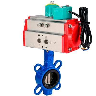 Затворы дисковые поворотные DN.ru WBV3432V-2W-Fb-H Ду50-80 Ру16, корпус - углеродистая сталь WCB, диск - нержавеющая сталь 316L, уплотнение - VITON, с пневмоприводом PA-SA и магнитным переключателем ALS200D