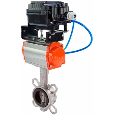 Затвор дисковый поворотный DN.ru WBV3432V-2W-Fb-H Ду100 Ру16, корпус - углеродистая сталь WCB, диск - нержавеющая сталь 316L, уплотнение - VITON, с пневмоприводом PA-SA-130 и позиционером YT-1000RSN с обратной связью