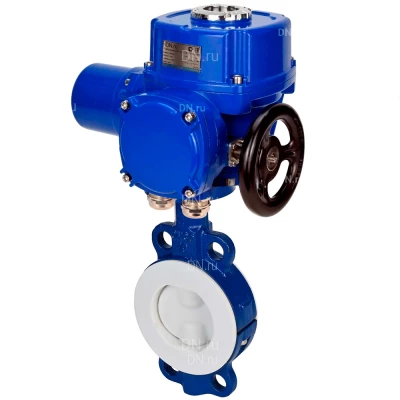 Затвор дисковый поворотный DN.ru WBV3434Pf-2W-Fb-H Ду65 Ру16 корпус - углеродистая сталь WCB, диск - углеродистая сталь WCB, футерованный PTFE, уплотнение - PTFE, с электроприводом DN.ru QT-N-005M-O2-220VAC-У1