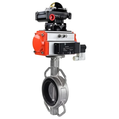 Затвор дисковый поворотный DN.ru WBV3232V-2W-Fb-H Ду80 Ру16, корпус - нержавеющая сталь 316L, диск - нержавеющая сталь 316L, уплотнение - VITON, с пневмоприводом PA-SA-105, пневмораспределителем 4М310-08 24В NAMUR и БКВ APL-210N