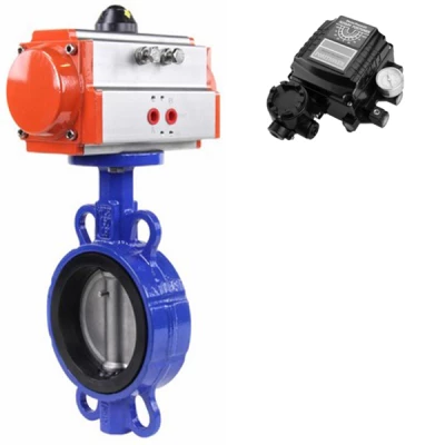 Затвор дисковый поворотный DN.ru WBV3432P-2W-Fb-H Ду100 Ру16, корпус - углеродистая сталь WCB, диск - нержавеющая сталь 316L, уплотнение - PTFE, с пневмоприводом PA-DA-105 и с электропневматическим поворотным позиционером YT-1000RSN с обратной связью