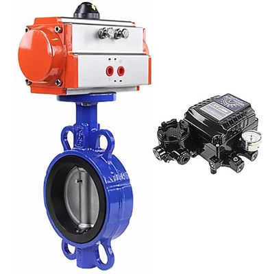 Затвор дисковый поворотный DN.ru WBV1132N-2W-Fb-H Ду100 Ру16, корпус - чугун GG25, диск - нержавеющая сталь 316L, уплотнение - NBR, с пневмоприводом DN.ru PA-SA-130 и с электропневматическим поворотным позиционером YT-1000RSN с обратной связью