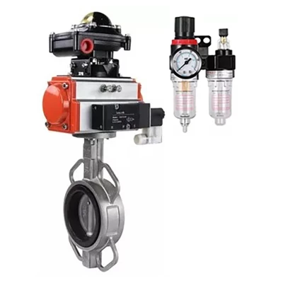 Затворы дисковые поворотные DN.ru WBV3232N-2W-Fb-H Ду40-300 Ру16, корпус - нержавеющая сталь 316L, диск - нержавеющая сталь 316L, уплотнение - NBR, с пневмоприводом PA-SA, пневмораспределителем 4V320-10 NAMUR AC220V, БКВ APL-510N EX, БПВ AFC2000