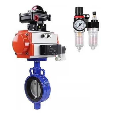 Затвор дисковый поворотный DN.ru WBV0232E-2W-Fb-ISO-H Ду25/32 Ру16, корпус - алюминиевый сплав, диск - нержавеющая сталь 316L, уплотнение - EPDM, с пневмоприводом PA-SA-083 пневмораспределителем 4М310-08 220В NAMUR БПВ AFC2000 и БКВ APL-510N EX