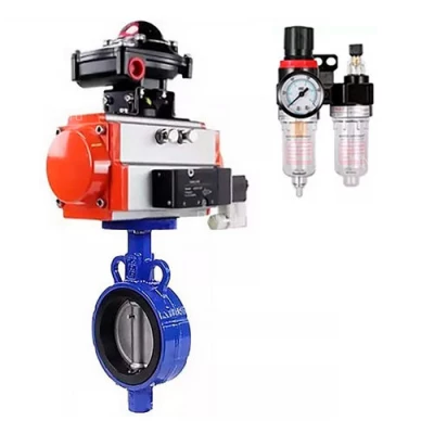 Затворы дисковые поворотные DN.ru WBV0232E-2W-Fb-H Ду25-32 Ру16, корпус - алюминиевый сплав, диск - нержавеющая сталь 316L, уплотнение - EPDM, с пневмоприводом PA-SA, пневмораспределителем 4V320-10 NAMUR AC220V, БКВ APL-510N EX и БПВ AFC2000