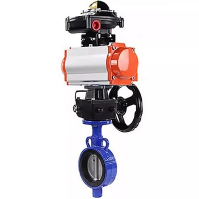 Затворы дисковые поворотные DN.ru WBV0232E-2W-Fb-ISO-H Ду25/32 Ру16, корпус - алюминиевый сплав, диск - нержавеющая сталь 316L, уплотнение - EPDM, с пневмоприводом PA-DA, БКВ APL-410N EX и ручным дублером MON