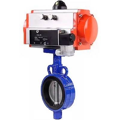 Затворы дисковые поворотные DN.ru WBV0232E-2W-Fb-H Ду25-32 Ру16, корпус - алюминиевый сплав, диск - нержавеющая сталь 316L, уплотнение - EPDM, с пневмоприводом PA-DA и пневмораспределителем 4V320-08 NAMUR AC220V