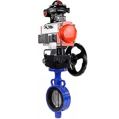 Затворы дисковые поворотные DN.ru WBV0232E-2W-Fb-H Ду25-32 Ру16, корпус - алюминиевый сплав, диск - нержавеющая сталь 316L, EPDM, с пневмоприводом PA-DA, пневмораспределителем 4V320-08 NAMUR AC220V, ручным дублером MONx-ISO и БКВ APL-410N EX