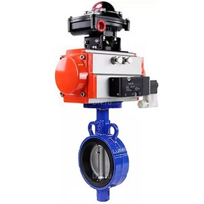 Затворы дисковые поворотные DN.ru WBV0232E-2W-Fb-H Ду25-32 Ру16, корпус - алюминиевый сплав, диск - нержавеющая сталь 316L, уплотнение - EPDM, с пневмоприводом PA-SA, пневмораспределителем 4V320-08 NAMUR AC220V и БКВ APL-410N EX