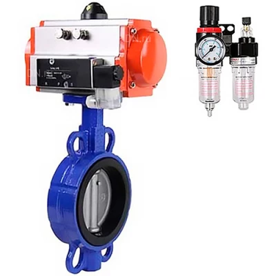 Затворы дисковые поворотные DN.ru WBV1132N-2W-Fb-H Ду40-300 Ру16, корпус - чугун GG25, диск - нержавеющая сталь 316L, уплотнение - NBR, с пневмоприводом PA-SA, пневмораспределителем 4V320-10 NAMUR AC220V и БПВ AFC2000