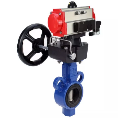 Затворы дисковые поворотные DN.ru WBV0232E-2W-Fb-H Ду25-32 Ру16, корпус - алюминиевый сплав, диск - нержавеющая сталь 316L, уплотнение - EPDM, с пневмоприводом PA-DA, пневмораспределителем 4V320-10 NAMUR AC220V и ручным дублером MONx-ISO