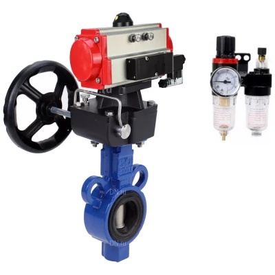 Затвор дисковый поворотный DN.ru WBV0232E-2W-Fb-H Ду25 Ру16, корпус - алюминиевый сплав, диск - нерж. сталь 316L, уплотнение - EPDM, с пневмоприводом PA-DA-065, пневмораспределителем 4V320-10 NAMUR AC220V, ручным дублером MON1-250-T26-ISO и БПВ AFC2000